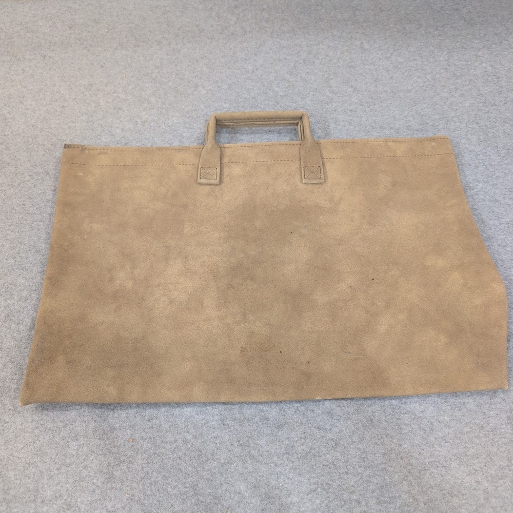 Tan Faux Suede Zippered Portfolio Document Bag with Top Handle - Picture 1 of 5